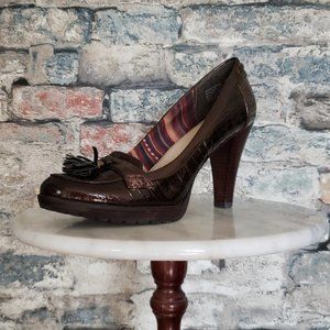 ANNE KLEIN Bronzed Brown Alligator Skin Heels 8